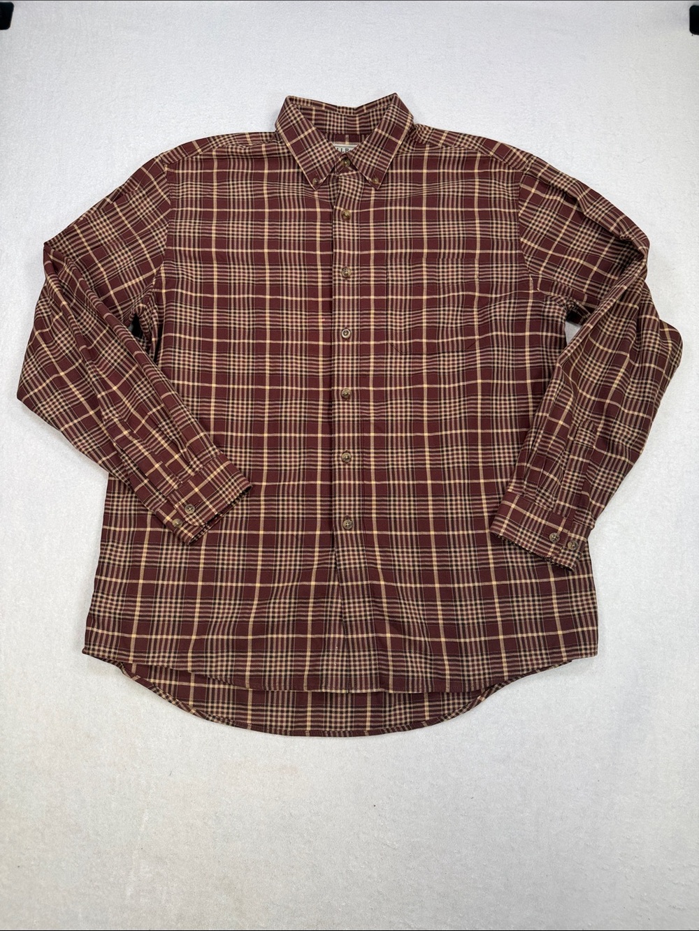 L.L. Bean Men's Burgundy Plaid Cotton Button-Down Shirt